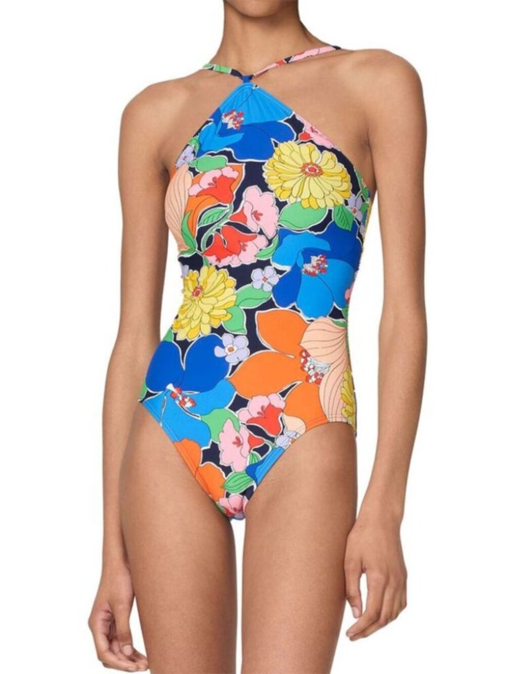 Kate Spade New York Womens High-Neck One-Piece Swimsuit L Multicolor Floral